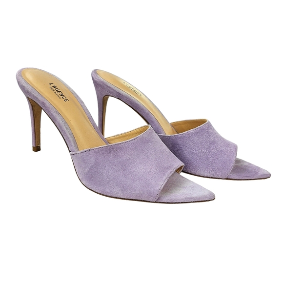 L'AGENCE Lolita II Stiletto Mules In Lilac Suede - Picture 1 of 11